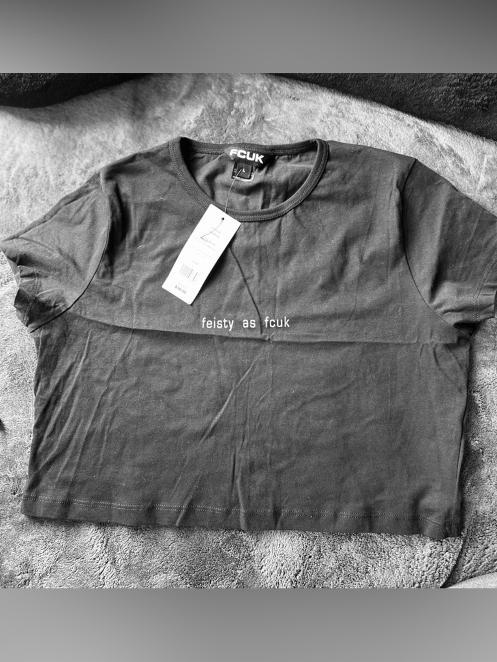 French Connection Black Crop Tee with White Text